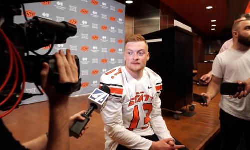 After OSU's 27-24 victory over OU on Nov. 4, Alan Bowman honored another Bedlam-winning Cowboy quarterback by wearing Josh Fields' No. 13. (OSU Athletics)